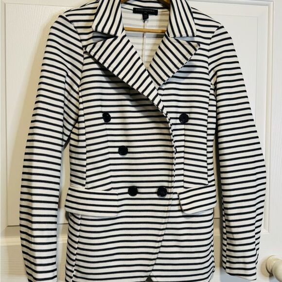 Banana Republic Jackets & Blazers - Banana Republic Striped Pea Coat in Black and White